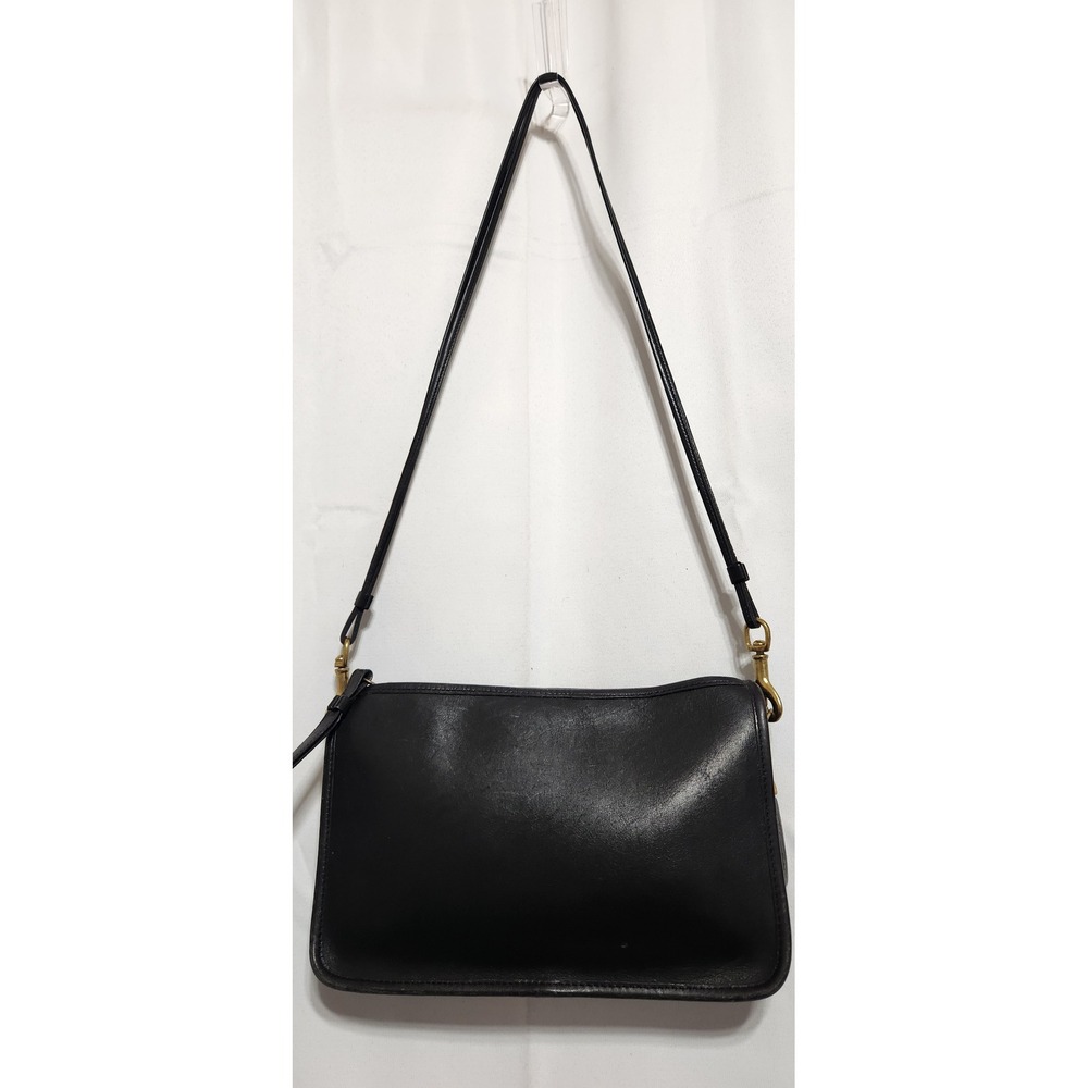 Vintage Coach Basic‎ bag Black Leather Crossbody Bag Zip Shoulder Brass Hardware